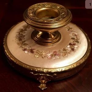 Vintage Satin & Embroidered Footed Candle Holder